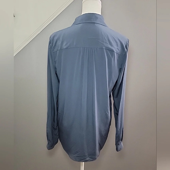 MASSIMO DUTTI Mulberry Silk Luxury Blend Navy Blue Blouse Sz 36 (M-8) - Picture 4 of 6